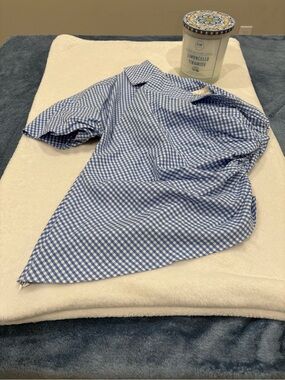 Petersyn Blue Gingham Puff Sleeve Blouse Preppy Coastal Luxe